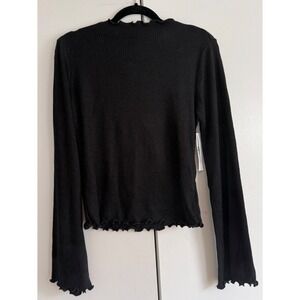 Robert Rodriguez Black Ribbed Sparkle Ruffle Neck Long Sleeve Top Size S